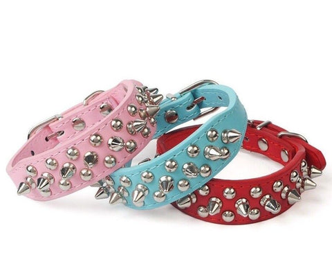 Small Dog Spiked Studded Rivets Dogs Pet Leather Collar Can Go With Harness-RED