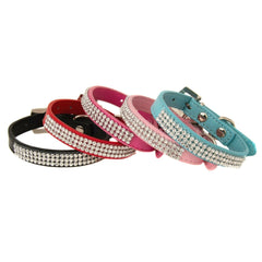 Rhinestone Diamond Dog Collar Leather Diamante Dog Puppy Cat Kitten XS S M L