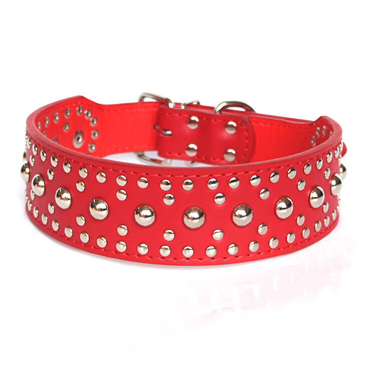 Studded Spike Metal Dog Collar Faux Leather Large Pitbull Mastiff Spike L XL RED