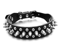 Small Dog Spiked Studded Rivets Pet Leather Collar Can Go With Harness S M-BLACK