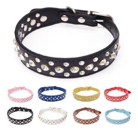 Pretty Diamond Crystal Rhinestone Leather Collar Dog Puppy Cat Kitten XS S-BROWN