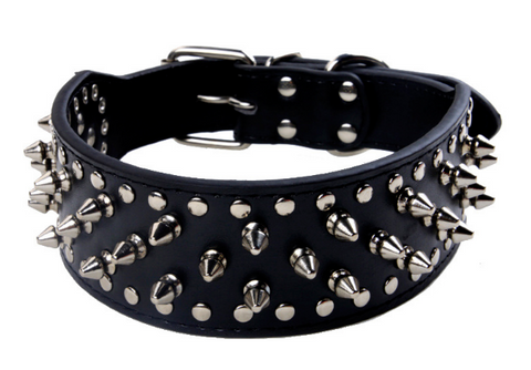 Spiked Studded PU Leather Dog Collar Pit Bull BLACK L XL FOR LARGE BREEDS