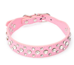 Pretty Diamond Crystal Rhinestone Leather Bling Collar Dog Puppy Cat Kitten XS S