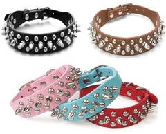 Small Dog Spiked Studded Rivets Leather Collar Can Go With Harness-ROSE SPARKLE