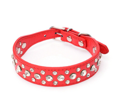 Pretty Diamond Crystal Rhinestone Leather Bling Collar Dog Puppy Cat Kitten XS S