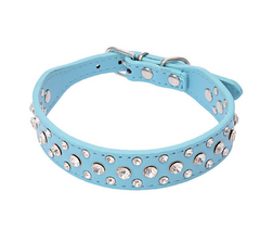 Pretty Diamond Crystal Rhinestone Leather Bling Collar Dog Puppy Cat Kitten XS S