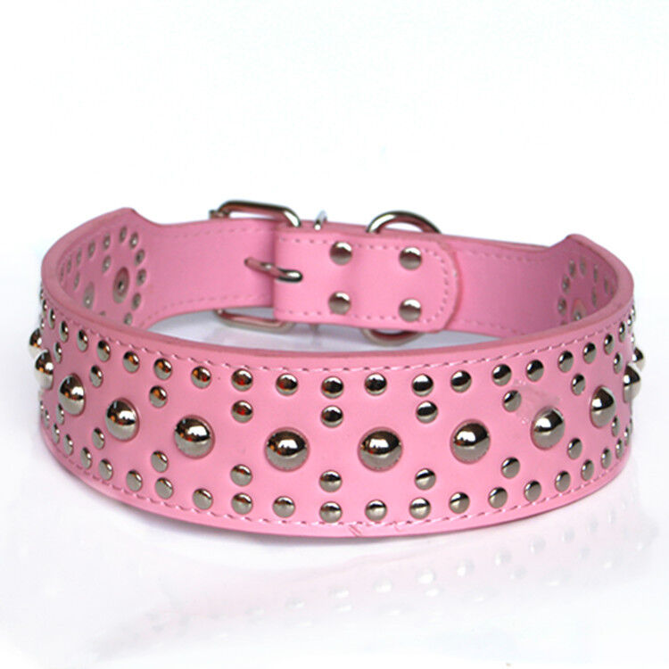 Studded Spiked Metal Dog Collar Faux Leather Large Pitbull Mastiff Spike L XL