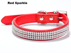RED-SPARKLE Rhinestone Diamond Dog Collar Leather Dog Puppy Cat Kitten XS S M L