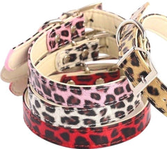 Dog Faux Leather Adjustable Collar Pet Puppy Cat Leopard Print Animal Red XS S M