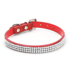 RED-SPARKLE Rhinestone Diamond Dog Collar Leather Dog Puppy Cat Kitten XS S M L