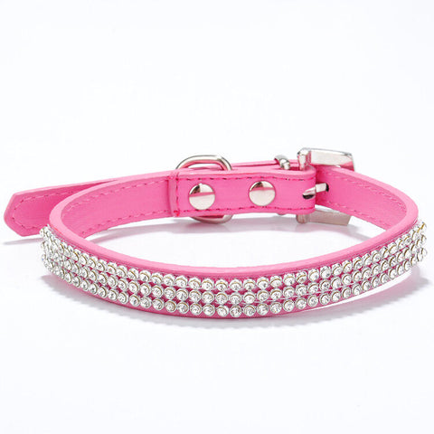 ROSE Rhinestone Diamond Dog Collar Leather Dog Puppy Cat Kitten XS S M L