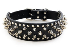 Spiked Studded PU Leather Dog Collar Pit Bull BLACK L XL FOR LARGE BREEDS