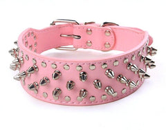 2" PINK Metal Spiked Studded Leather Dog Collar Pit Bull Rivets M LARGE XL 2XL