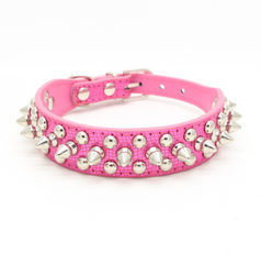 Small Dog Spiked Studded Rivets Leather Collar Can Go With Harness-ROSE SPARKLE