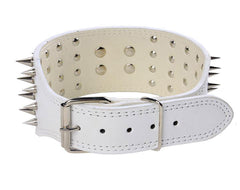 3" WIDE RAZOR SHARP Spiked Studded Leather Dog Collar 4-ROWS 19-22" 21-24"-WHITE