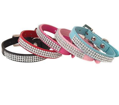 RED Rhinestone Diamond Dog Collar Leather Diamante Dog Puppy Cat Kitten XS S M L