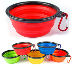 3 Collapsible Travel Dog Food Water Bowls BPA Lead Free Carbiners Red Blue Mixed