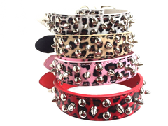 Spiked Studded Rivet Leather Dog Pet Puppy Collar XS S M L Black Red Pink Purple