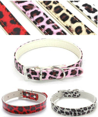 Dog Faux Leather Adjustable Collar Pet Puppy Cat Leopard Print Animal Red XS S M