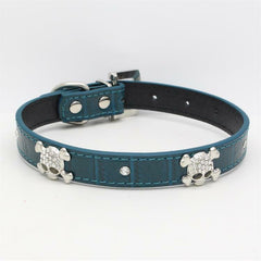 SKULL Diamond & Crystal Rhinestone Leather Dog Collar Puppy Cat XS S Small Bling
