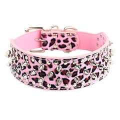 2" PINK LEOPARD Metal Spiked Studded Leather Dog Collar Pit Bull Rivets L XL
