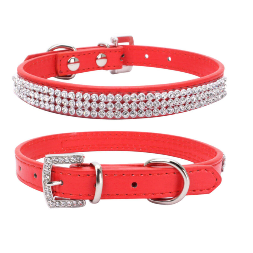 Pretty Diamond Crystal Rhinestones Leather Bling Collar for Dog Puppy Cat Kitten